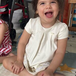 Mayoral Cream Short Sleeve Dress with Gold Accents